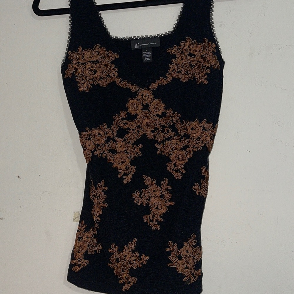 INC black/brown lace sleeveless blouse